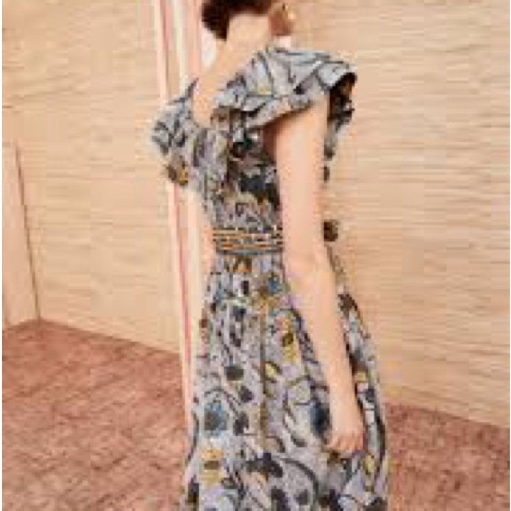 NWT Ulla Johnson Amira Ruffle Belted Midi Dress Portofino - Picture 8 of 8